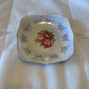 Vintage Gold Coast Lusterware 'Rose' Scalloped Bowl w/ Gold Trim 7" Plate